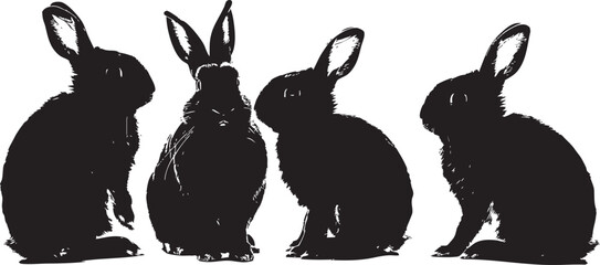 Wall Mural - Rabbits silhouette isolated in White background