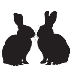 Wall Mural - Rabbits silhouette isolated in White background