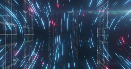 Poster - On start neon blue arcs and sparks racing inward pulsing gridlines guiding through digital tunnel