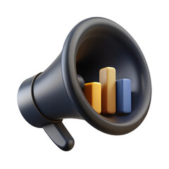 Leinwandbilder - 3d megaphone announcing financial data growth showing bar graph charts isolated white background