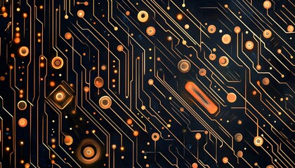 Fototapete - Abstract circuit board pattern with glowing components.