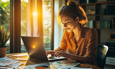 Leinwandbilder - Woman working on laptop