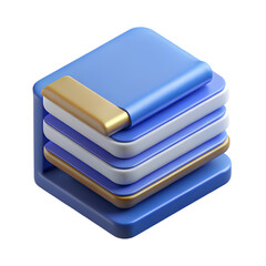 Poster - Abstract 3d layered stacked graphic with blue white and gold elements