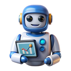 Aufkleber - Cute robot holding a tablet showing a graph on an isolated white background