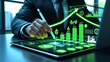 © Paloponesia - A businessman in a suit uses a stylus to analyze financial growth charts on a tablet.