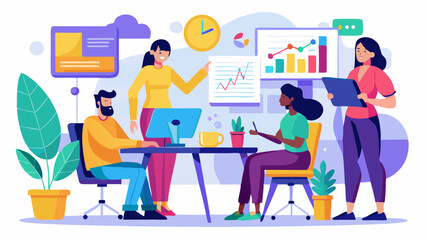 Poster - Team collaboration at the office with data analysis