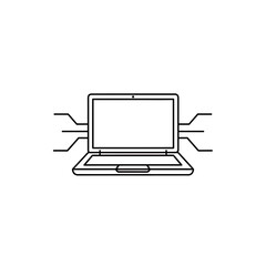 Fototapete - Minimalist Line Art Laptop with Integrated Network, Concept for Digital Connectivity and Modern Technology Design on White Background