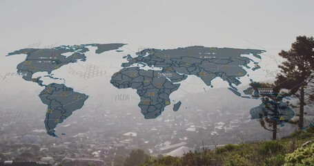 Poster - On start world map overlay borders drawing, markers popping, lines connecting, visualizing data