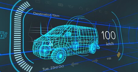 Poster - Auto mode starting wireframe van shifting through Electric Hybrid and visualizing powertrain modes