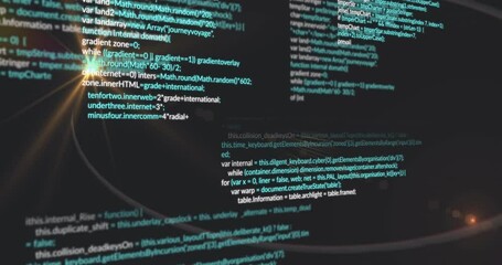 Poster - flare brightening initiating code columns fading sliding elliptical trails revealing code logic