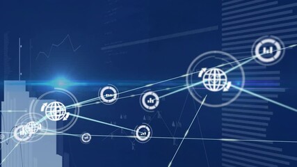 Poster - Central glow sparking globe node expanding into pulsing analytics network with spawning data icons