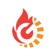 Poster - The image shows a flat logo design of a letter G on a flame shape icon in red orange color that looks clean on a white background