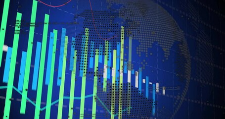 Poster - On playback start bars rising, shifting color, globe rotating and lines tracing to visualize data
