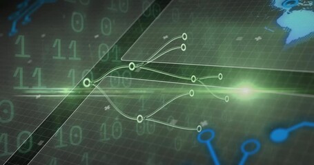 Poster - Green beam initiating sweep across grid toward network node, splitting pulses and showing data flow