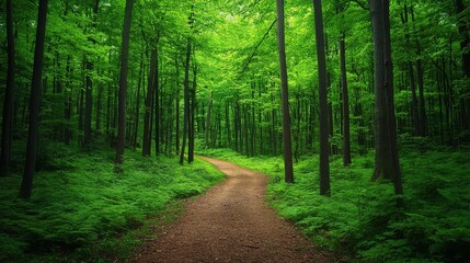   Tranquil Nature Walk in a Verdant Woodland Environment