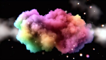 Poster - Rainbow Cloud in Cosmic Space Sparkling Particles and Vibrant Hues
