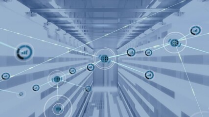 Poster - Glowing globe icon appearing in server rack corridor, sending beams to graph nodes, forming network
