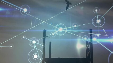 Poster - Glowing node materializing at dawn with seagulls weaving through expanding network visualizing link