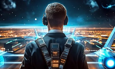Aufkleber - Futuristic pilot taking off