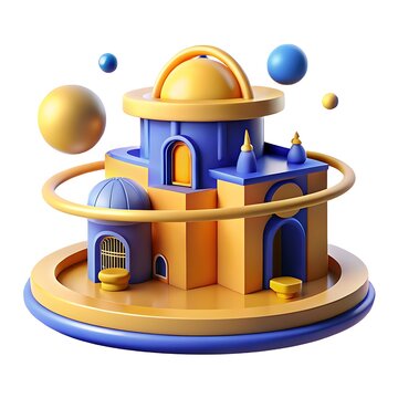 Abstract 3d render of a blue and gold building
