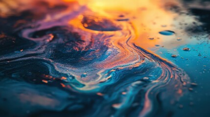 Poster - Mesmerizing Dance: Abstract Blend of Blue, Orange, and Purple Hues Liquid