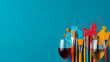 © THIBNH - Art and wine night banner with paintbrushes, wine glasses, and creative splashes of color, ready to advertise summer sip and paint deals. 79467845 1