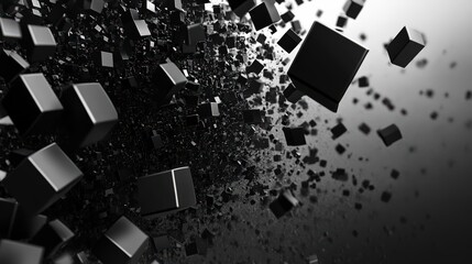 Poster - Monochromatic Assemblage: An Abstract Composition of Geometric Cubes in Suspension