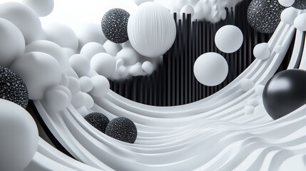 Poster - Monochromatic sphere symphony: A black and white abstract composition
