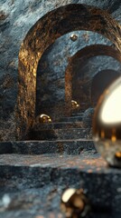 Poster - Mystical cavern passage with golden orbs, revealing an ethereal pathway