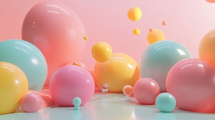 Poster - Pastel Sphere Composition: An Abstract Display of Soft Colors and Round Forms