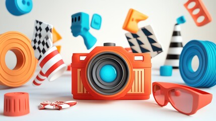 Poster - Playful composition of abstract objects, featuring a stylized camera and elements