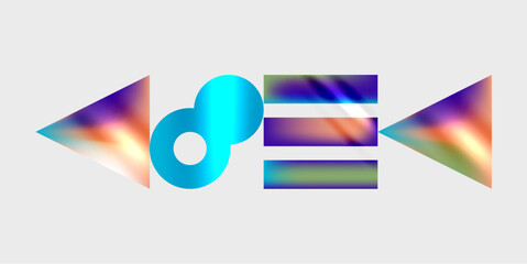 Poster - Abstract graphic design featuring colorful shapes. Arrows flank central loop, lines. Vivid gradients create dynamic visual impact.