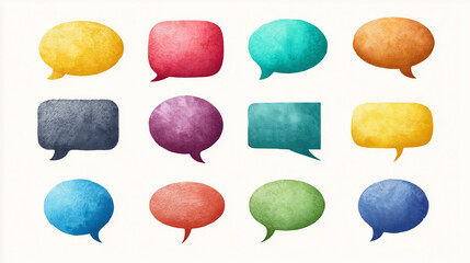 Set of Speech Bubbles on White Background – Collection of Blank Chat Balloons in Various Shapes and Styles, Perfect for Messaging Apps, Social Media Graphics, Communication Icons, or UI Design Element