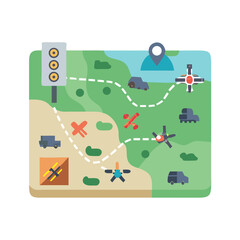 Poster - Flat Design Detailed Road Map with Vehicles and Navigation Elements Illustration