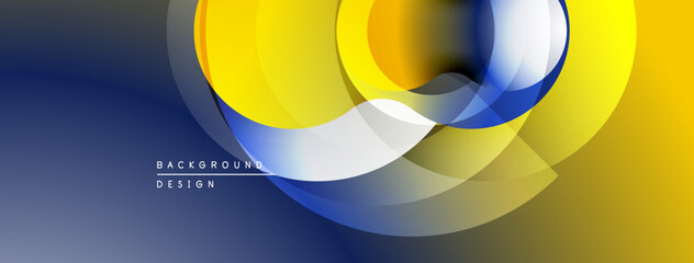 Aufkleber - Abstract design features overlapping circles, gradients. Blue, yellow, white hues create dynamic visual effect. Modern background texture.
