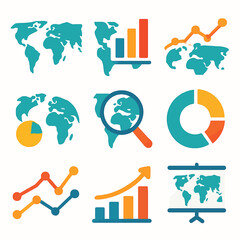 Poster - Global business analytics and worldwide data visualization icons set in vector style