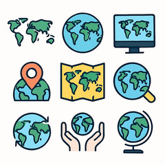 Poster - World map variations show geographic diversity and global perspectives vector set