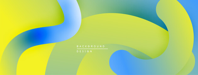 Aufkleber - Abstract fluid shapes, vibrant colors blend. Yellow, green, blue create dynamic composition. Modern design element.