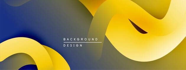 Poster - Abstract fluid shapes, yellow, blue, gray tones. Modern design, smooth gradients create dynamic composition. Minimalist background texture.