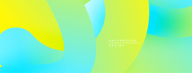 Poster - Abstract fluid shapes blend vibrant yellow, green, blue hues. Smooth gradients create modern background design. Minimalist aesthetic.