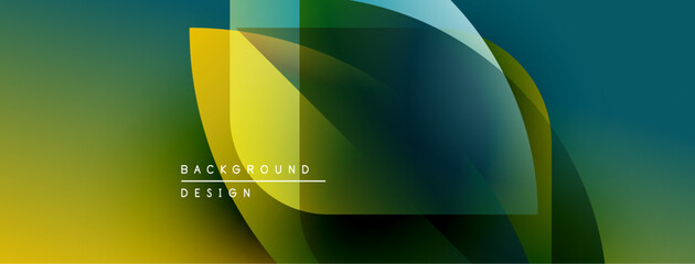 Poster - Abstract fluid shapes overlap, creating vibrant yellow, green, blue gradients. Modern design suggests movement, energy, depth.