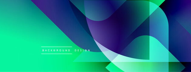 Poster - Abstract geometric shapes blend vibrant turquoise, purple hues. Modern design evokes energy, fluidity, visual interest. Background features gradient transitions.