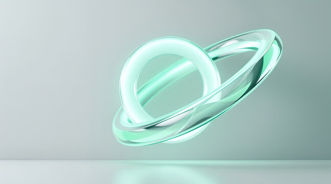 Abstract Light Green Glass Rings Intertwined on a Soft Gray Background