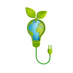 Fototapete - Innovative ecological solution with world globe within a light bulb shape