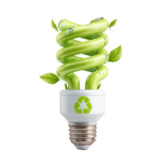 Poster - Green Spiral Energy Saving Light Bulb with Recycling Symbol and Leaves