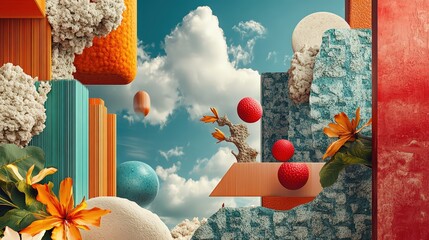 Poster - Surreal composition featuring organic and geometric elements against a sky backdrop