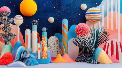 Poster - Surreal dreamscape: A whimsical world of geometric forms and vibrant colors