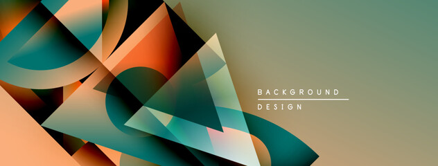 Aufkleber - Abstract geometric shapes overlap, creating dynamic color gradients. Teal, orange, brown hues dominate design. Minimal text present.