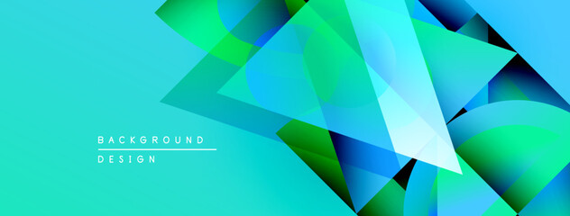 Aufkleber - Abstract geometric shapes overlap, creating vibrant turquoise, green gradients. Modern design element for backgrounds, presentations.