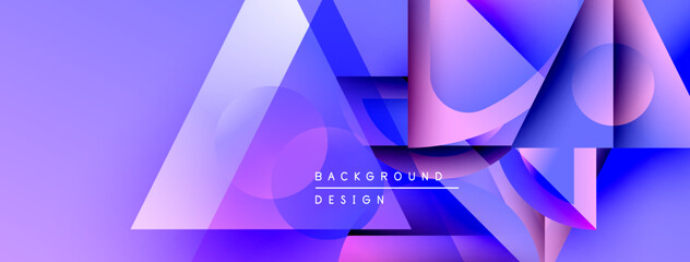 Leinwandbilder - Abstract geometric shapes overlap. Blue, purple hues dominate design. Modern aesthetic, dynamic composition, gradient effect present.